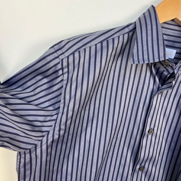 Brioni Dress Shirt Striped Button Down Long Sleeve Blue Cotton men’s size L - Picture 10 of 12